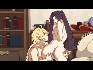 aether x mona - nsfw; thicc; big ass; big butt; small tits; 3d sex porno hentai; (by @kinkymation) [genshin impact]